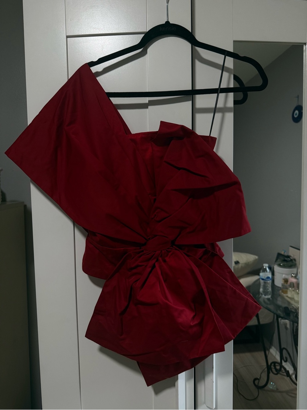 H&M Women's Deep Red One-Shoulder HOLIDAY BOW Top